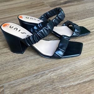 Unisa Cyla black square-toe slide on 3” block heels